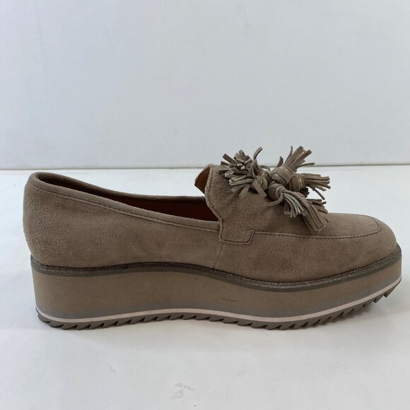 Johnston & Murphy Womens Suede Taupe Tassel Loafers Platform Wedge Size 8.5 - Picture 3 of 8
